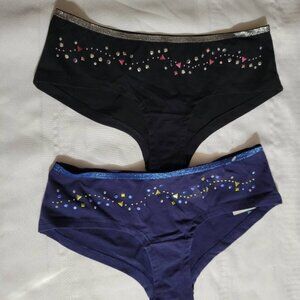FLIRTITUDE Size XL S Navy or Black Choice Rhinestud Cotton Cheekini Panty NWT